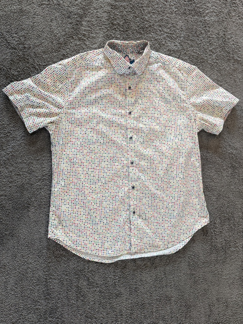 Robert Graham White Short-Sleeve Button-Up with Multicolor Dot Print